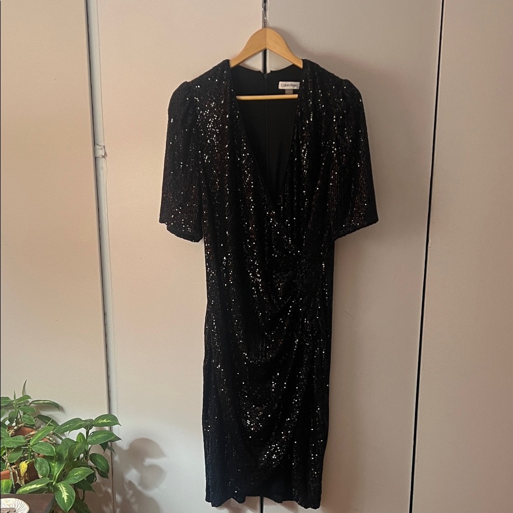 Calvin Klein Black Sequin Midi Dress - Perfect for the holidays!